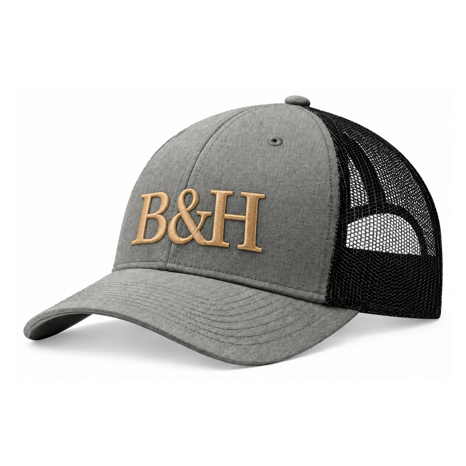 B&H Trucker Cap – Heather Grey / Black, Gold Logo