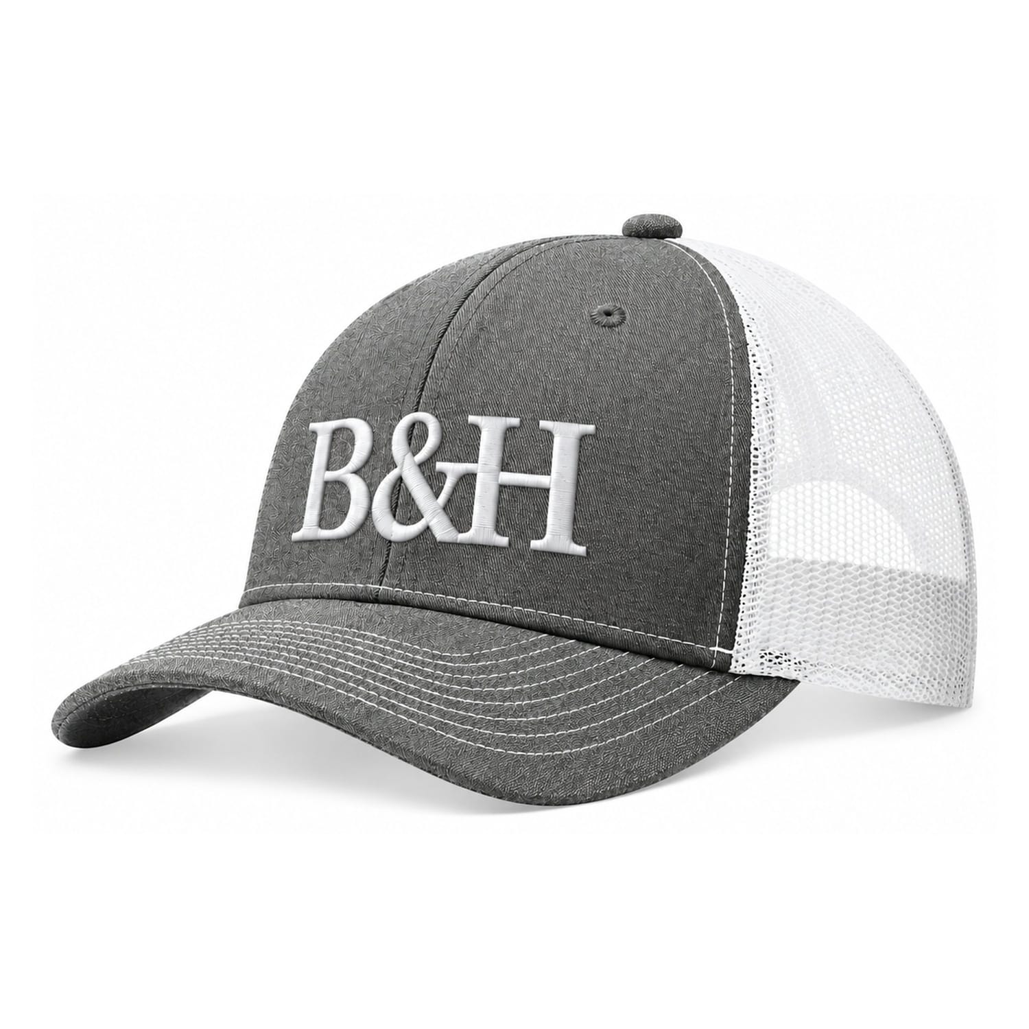 B&H Trucker Cap – Heather Grey / White, White Logo