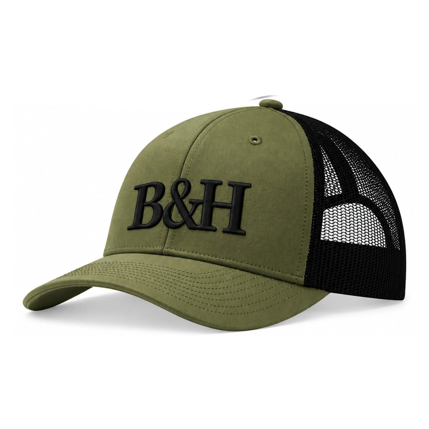 B&H Trucker Cap – Olive Drab Green / Black, Black Logo
