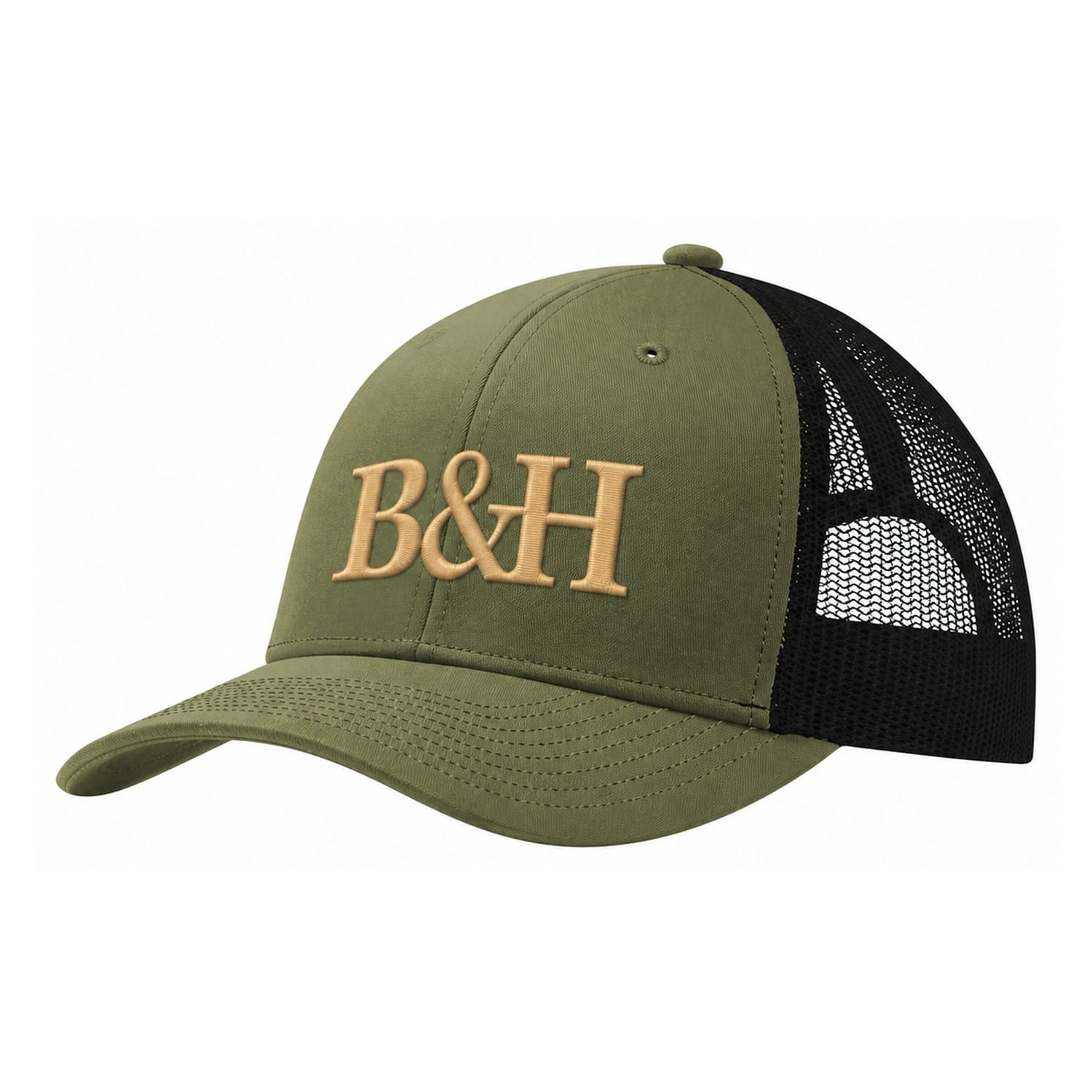 B&H Trucker Cap – Olive Drab Green / Black, Gold Logo